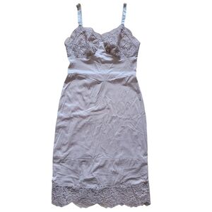 Vintage Beige Nude Lace Bodice Adjustable Straps Lingerie Slip Dress , Size S